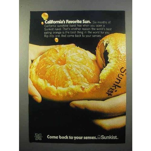 1972 Sunkist Navel Orange Ad - California Favorite Sun