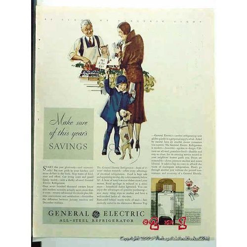 GENERAL ELECTRIC 1931 steel refrigerator savings vintage ad