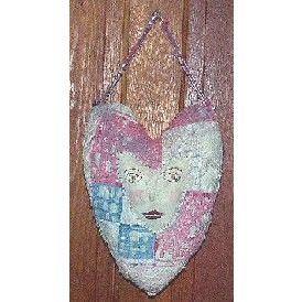 Hickety Pickety Pattern for Primitive Quilted & Hand Embroidered Face on Heart