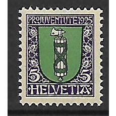 SWITZERLAND 1925 COAT OF ARMS 5 + 5c GREEN BLACK VIOLET ST GALLEN SG J32 M MINT