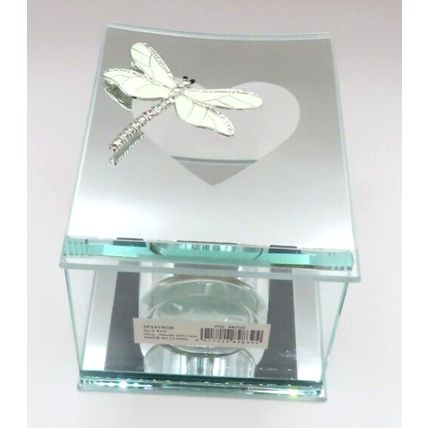 White Enamel Dragonfly Glass Oil Burner/Tea Light Holder Glass Oblong 12 CM Gift