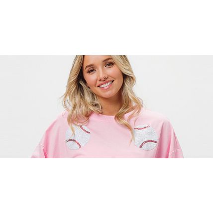 Woman Long Sleeve Baseball Sweatshirt Loose Fit Casual Game Day Run Large