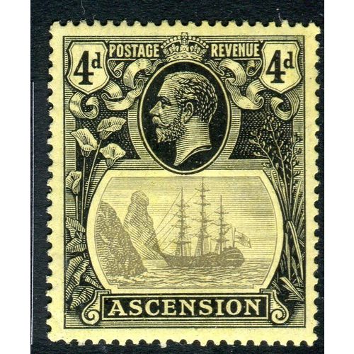 Ascension KGV 1924 4d Grey-Black & Black on Yellow Mounted Mint MM SG 15 Stamp