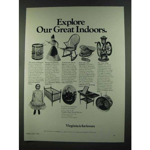 1972 Virginia Tourism Ad - Explore Our Great Indoors
