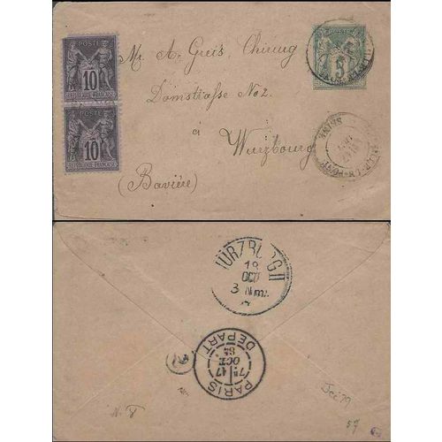 France 1884 Postal Sta. uprated to Germany