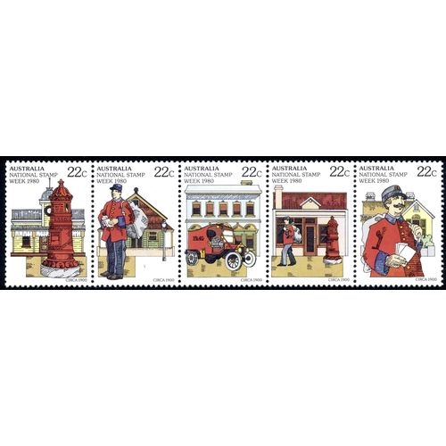 AUSTRALIA 1980 National Stamp Week Se-tenant strip of 5 x 22c (SG752-756) MNH