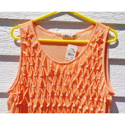 Womens CATO Orange Macrame Finge Tank Top 18/20W Sleeveless NWT Top Knit