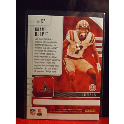 2020 Panini Absolute GRANT DELPIT (Cleveland Browns) Rookie card #137