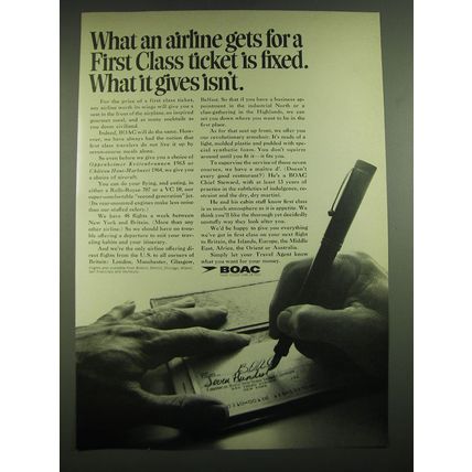 1968 BOAC Airline Ad - What an airline gets for a First Class ticket is fixed.