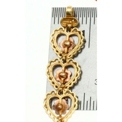Solid 14K Gold Multi Tone Tri Color Flower in Heart Bracelet 9.9 Gr 8 Inch Long