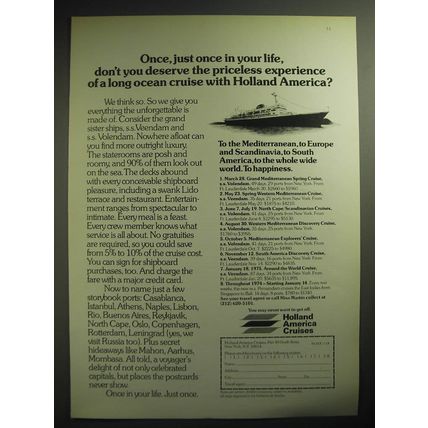 1974 Holland America Cruises Ad - Once, just once in your life