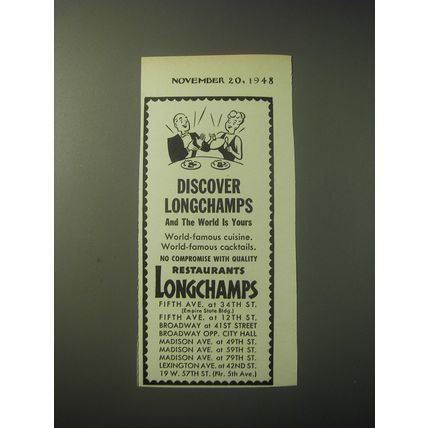 1948 Longchamps Restaurant Ad - Discover Longchamps