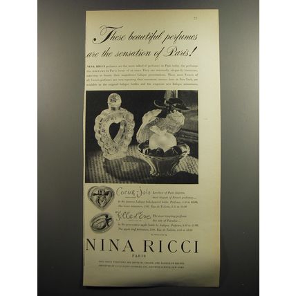 1952 Nina Ricci Coeur-Joie and Fille d'Eve Ad - These beautiful perfumes