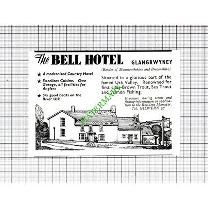 The Bell Hotel Glangrwyney Advert - 1950 SMALL Cutting