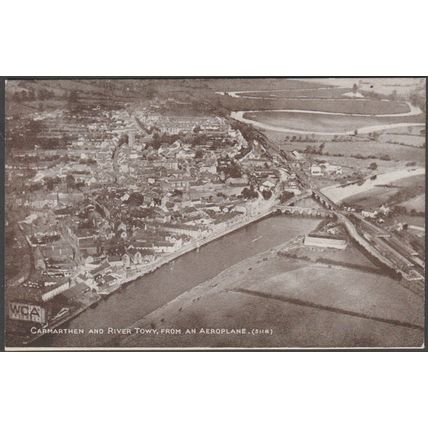 Carmarthen & River Towy from Aeroplane, Carmarthenshire, 1910s - Photochrom PC