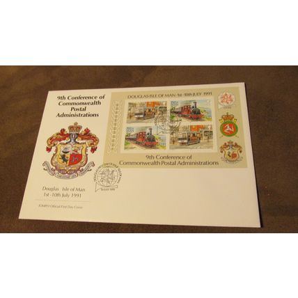 1991 Isle of Man FDC, First Day Cover - Trains Minisheet - Commonwealth Postal