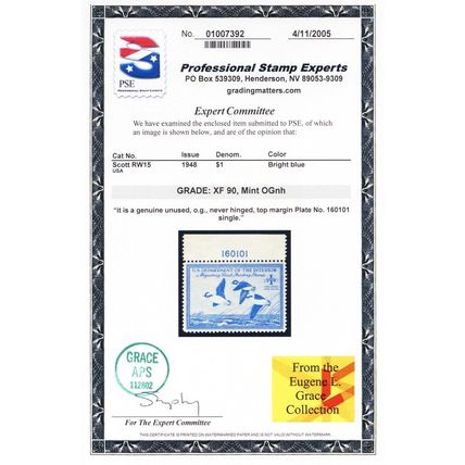 RW15, Mint NH XF $1 Duck Stamp - PSE Graded 90 * Stuart Katz