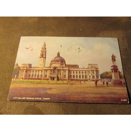 Valentines Postcard - City Hall & Statue, Cardiff - Artist BFC Parr / A1260