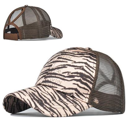 Ladies High Bun Hat Cotton Summer Sun Sport Ponytail Leopard Baseball Cap