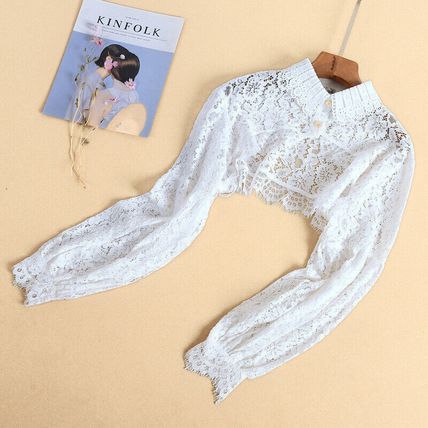Women Lace Collar Fake Cropped Long Sleeve Lapel Hollow Out Half Shirt Blouse