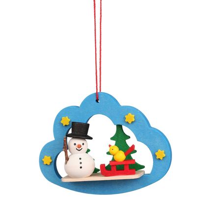 10-0854 - Christian Ulbricht Ornament - Snowman in Blue Cloud - 2.25"H x 3"W ...