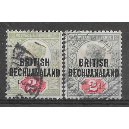 BECHUANALAND 1897 T19 OVERPRINT QV 2d GB SG62 62 SG 2xSHADES CARMINES & GREENS