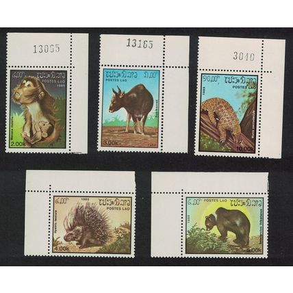 Laos Macaque Kouprey Porcupine Bear Animals Mammals 5v 1985 MNH SG#832-836