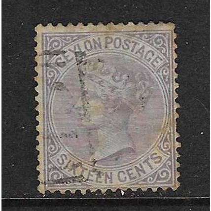 CEYLON 1872-80 QUEEN VICTORIA WATER MARK CROWN CC 16c PALE VIOLET USED SG126