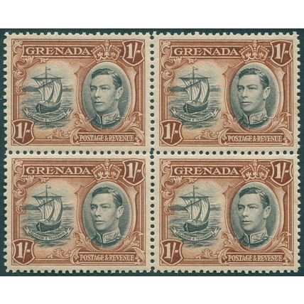 Grenada 1938 1s black & brown Perf 12½ SG160 MNH block x4