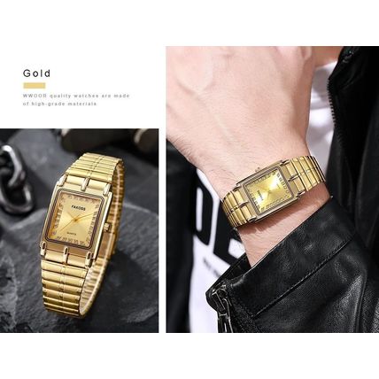 Unisex Gold Square Tank Face Gold Stainless Steel Movable Clasp Bracelet Watch