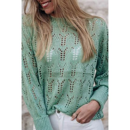 Green Sheer Knitted Pointelle Sweater