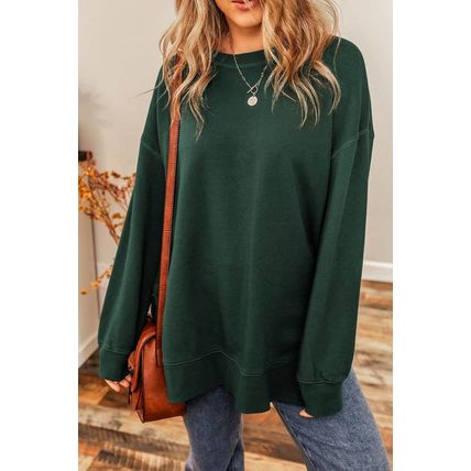 Duffel Green Oversized Drop Shoulder Split Hem Sweatshirt