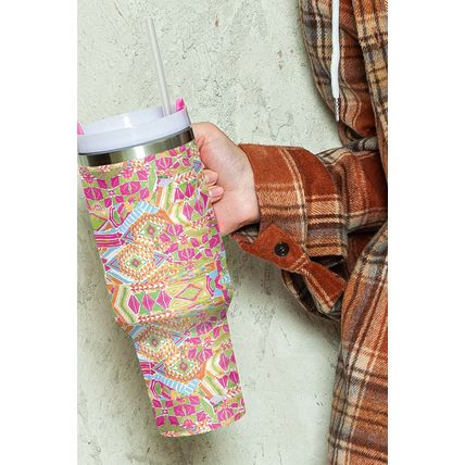 Rose Red Geometric Print Stainless Steel Large Vacuum Cup 40oz