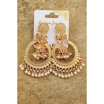 Gold Boho Pearl Tasseled Alloy Dangle Earrings