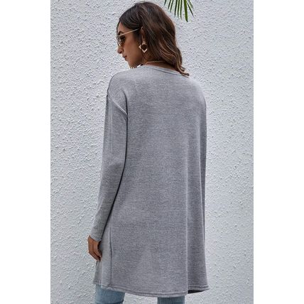 High Rise Solid Color Open Front Lightweight Cardigan