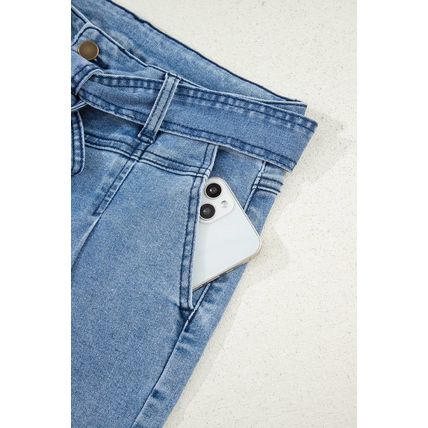 Beau Blue Western Washed Bow Knot Sash Wide Leg Jeans