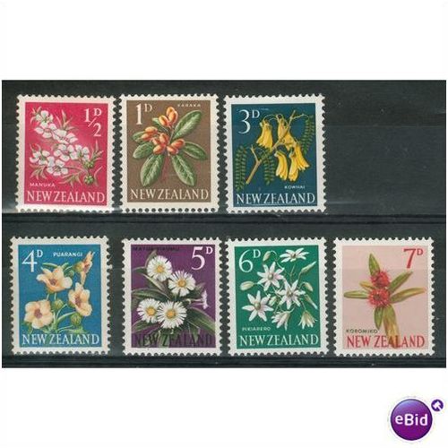New Zealand stamps 1960 - SG 781/782 + 785-789 - NZ Flowers part set - MH