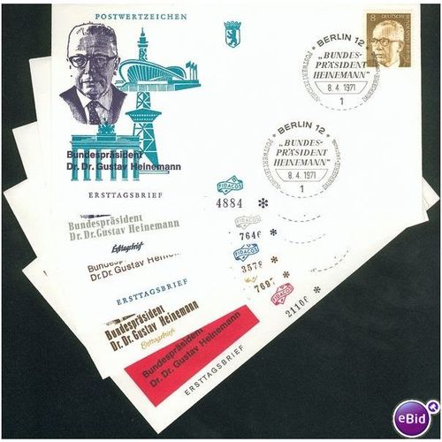 Germany FDC 1971 - SG B351 - B357/8 - B360/1 - Bundes Prasident Gustav Heinemann