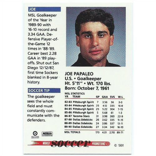 1991 Soccer Shots MSL - #031 - Joe Papaleo