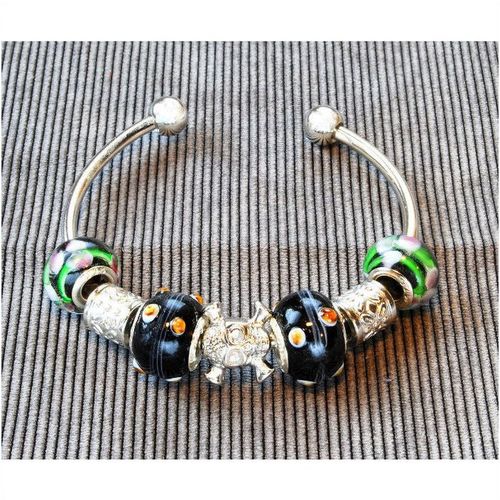 Skull Charm European Beads Silver Plated Bracelet Bangle Jewellery 1892