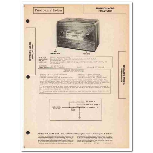 edwards model fidelotuner 5-tube fm radio tuner sams photofact manual