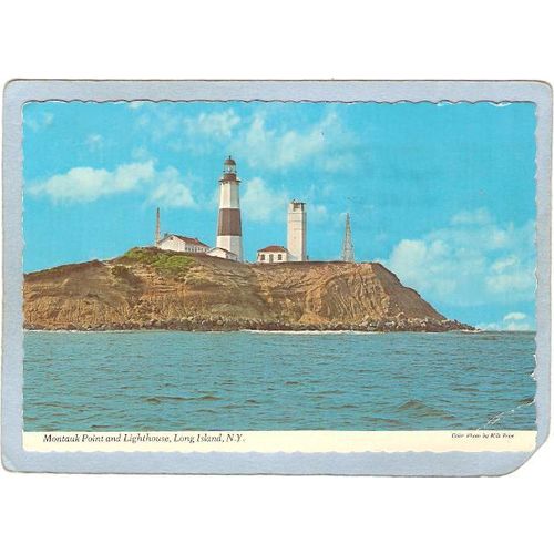 New York Montauk Point Lighthouse Postcard Montauk Point & Lighthouse Ripp~797