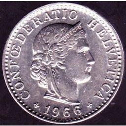 1966 B Switzerland 20 Rappen Coin