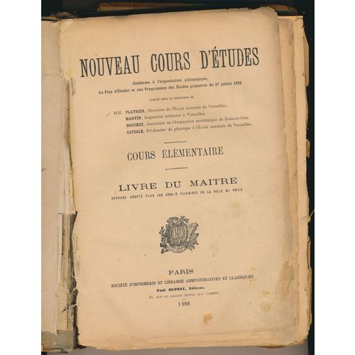 Nouveau Cours D’Etudes Cours Elementaire Livre du Maitre 5th edition 1888 Paris