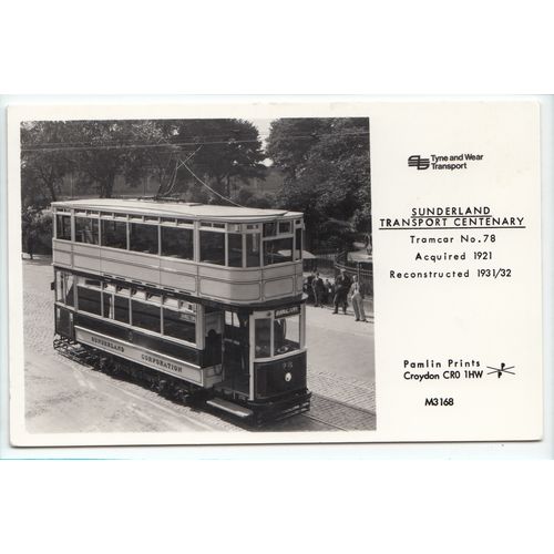 Sunderland Transport Centenary Tram Car 78 Pamlin Prints Reproduction Postcard