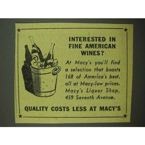 1942 Macy's Department Store Ad - Fine American Wines