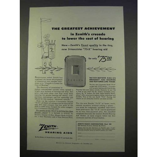 1955 Zenith 75-X Hearing Aid Ad- Greatest Achievement