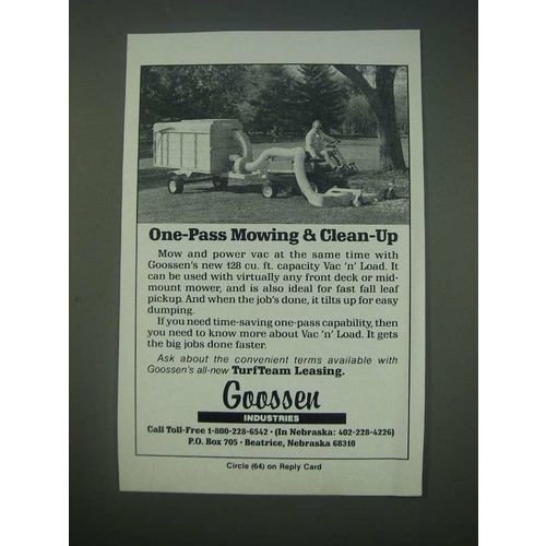 1989 Goosen Vac 'n' Load Ad - One-Pass mowing & Clean-up