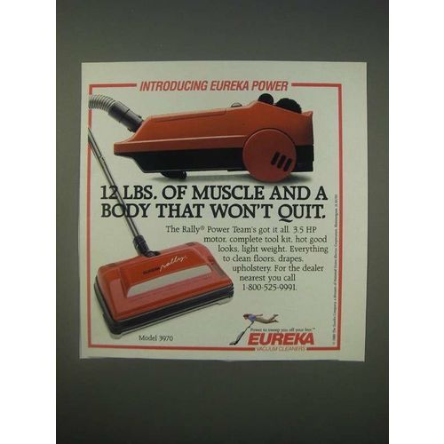 1989 Eureka Rally Power Team Model 3970 Vacuum Cleaner Ad - 12 lbs. of muscle