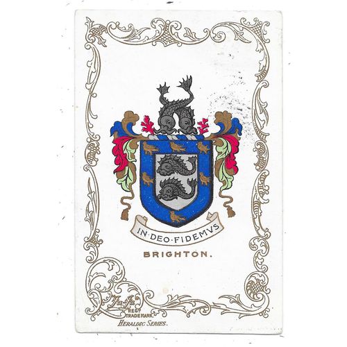 JA JA PUBLISHED HERALDIC POSTCARD OF BRIGHTON SUSSEX POSTED 1905 (1968)